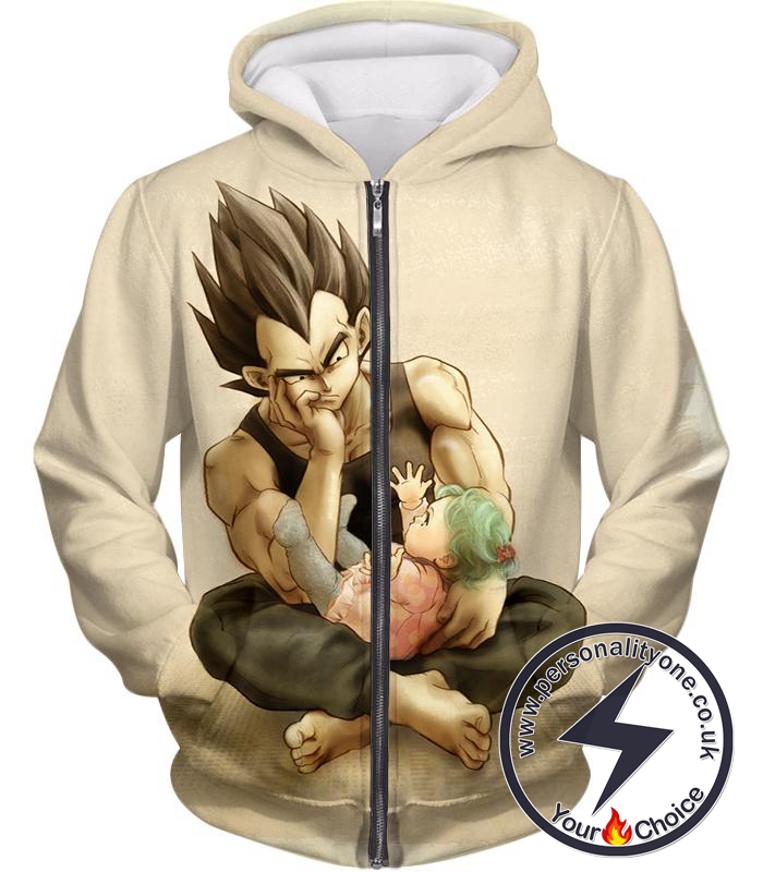 Dragon Ball Super Cute Anime Art Vegeta and Bulla Awesome Promo White Zip Up Hoodie